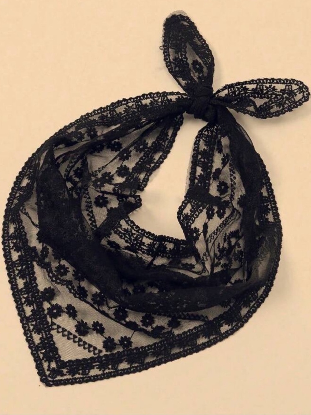 Black Lace Bandana Kerchief - Women's Lace Scarf